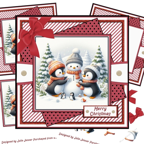 Playful Penguins Red 3 decoupage card kit