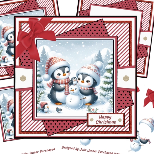 Playful Penguins Red 5 decoupage card kit