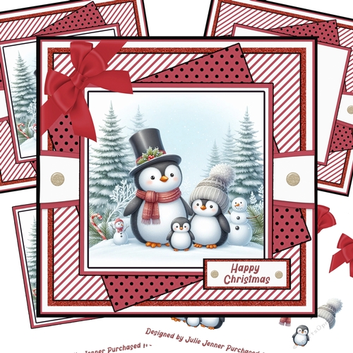 Playful Penguins Red 6 decoupage card kit