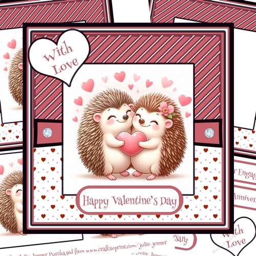 Hedgehog Love 3 - Valentine - Anniversary - Engagement decoupage card kit