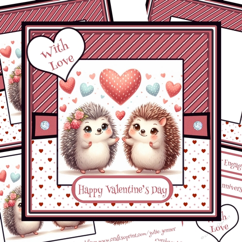 Hedgehog Love 4 - Valentine - Anniversary - Engagement decoupage card kit