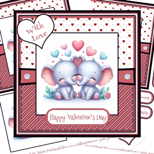 Elephant Love 1 - Valentine - Anniversary - Engagement decoupage card kit