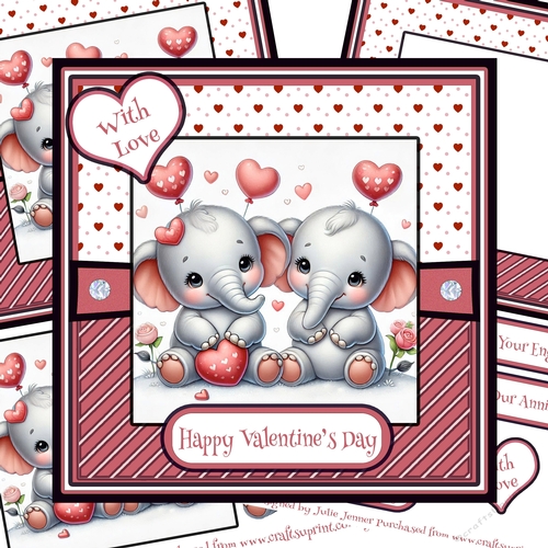 Elephant Love 2 - Valentine - Anniversary - Engagement decoupage card kit
