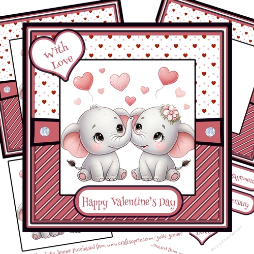 Elephant Love 3 - Valentine - Anniversary - Engagement decoupage card kit