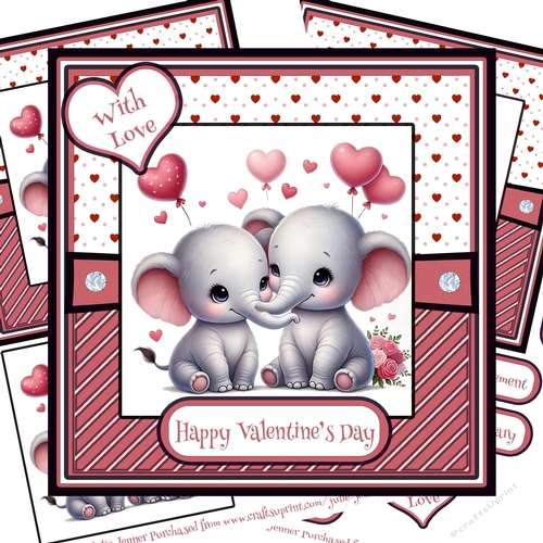 Elephant Love 4 - Valentine - Anniversary - Engagement decoupage card kit