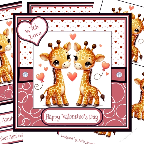 Giraffe Love 4 Decoupage Card Kit - Valentine - Anniversary - Engagement