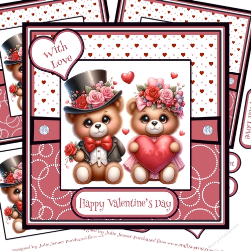 Bear Love 3 Decoupage Card Kit - Valentine - Anniversary - Engagement