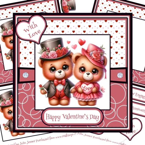 Bear Love 4 Decoupage Card Kit - Valentine - Anniversary - Engagement