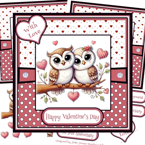 Owl Love 3 Decoupage Card Kit - Valentine - Anniversary - Engagement