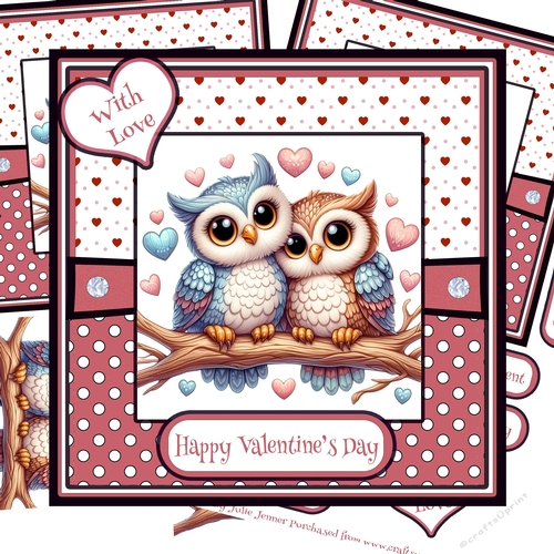 Owl Love 4 Decoupage Card Kit - Valentine - Anniversary - Engagement