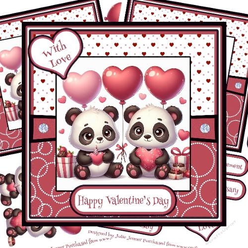 Panda Love 1 Decoupage Card Kit For Anniversary, Engagement, Valentines Day