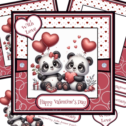 Panda Love 4 Decoupage Card Kit - For Anniversary, Engagement, Valentines Day