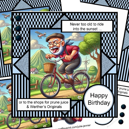 Never too old to ride into the sunset - cycling themed decoupage card kit