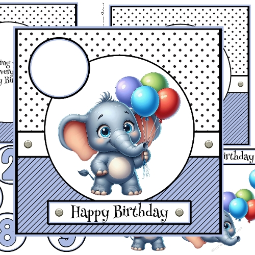 Elephant With Balloons Birthday Card