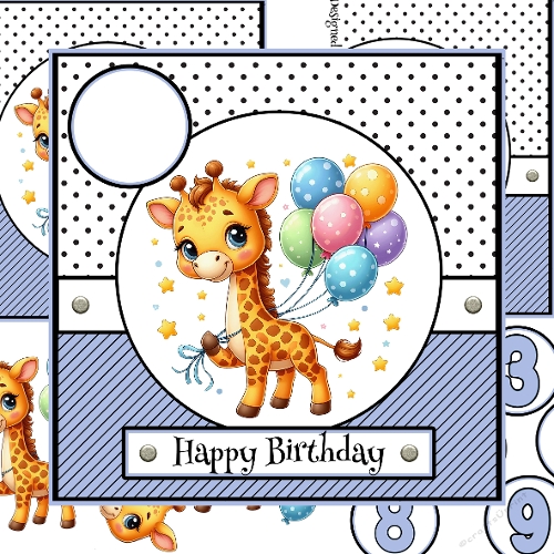 Giraffe WIith Balloons Birthday Card