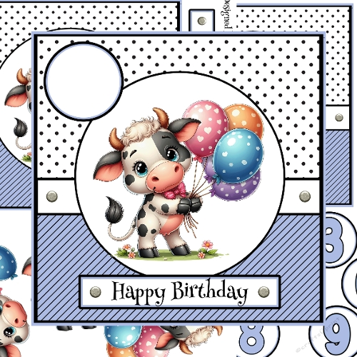 Cow WIith Balloons Birthday Card