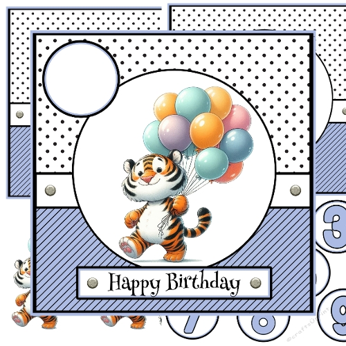 Tiger With Balloons Decoupage Card