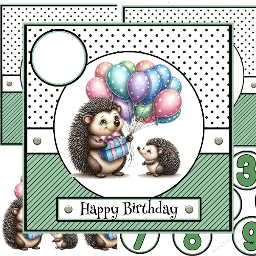 Hedgehog With Balloons Decoupage Card