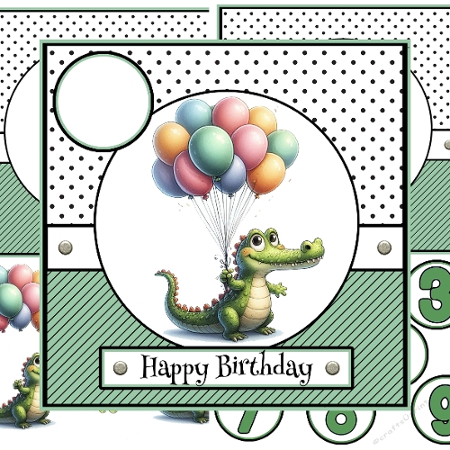 Alligator With Balloons Decoupage Card