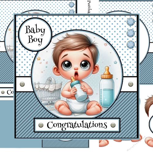 A New Baby Boy 7 x 7 Decoupage Card