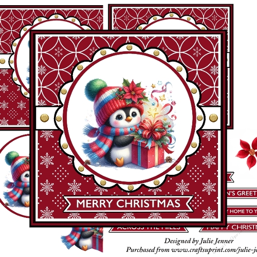 Penguin With Present Scarf and Hat Decoupage Christmas Card