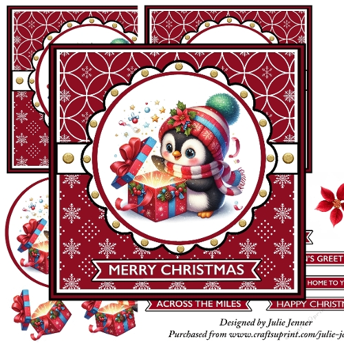 Penguin with present decoupage christmas card
