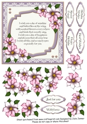 Lilac Floral Frame with verse A4 sheet to make a 6 x 6 card