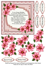 Pink Floral Frame with verse A4 sheet to make a 6 x 6 card