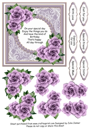 Purple and gold floral frame with verse and decoupage 
