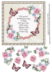 Gold and cream floral pink frame A4 sheet for 7 x 7 card with floral decoupage