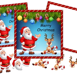 Santa Claus and deer red and gold stripe