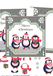 Trio of penguins black and whie stripe