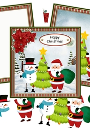 Santa snowman and tree green stripe frame