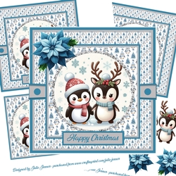 Penguin Pals Blue 2 Decoupage Card Kit