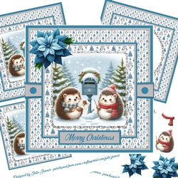 Hedgehog Post Blue 4 Decoupage Card Kit