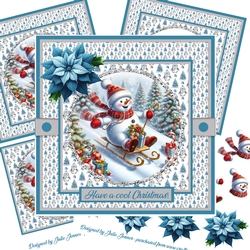 Snowman Sledging 1 Decoupage Card Kit
