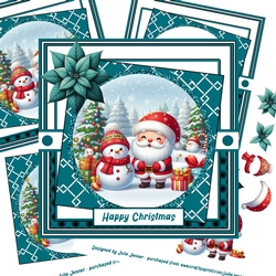 Snowman and santa teal 2 decoupage card kit
