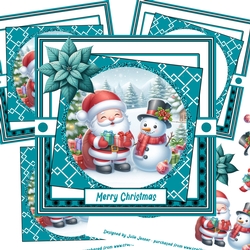 Snowman and santa teal 3 decoupage card kit