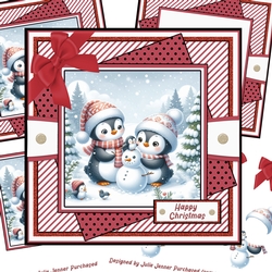 Playful Penguins Red 5 decoupage card kit