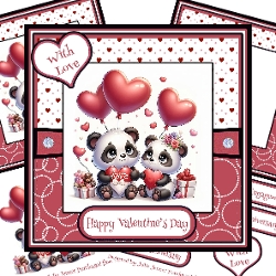 Panda Love 2 Decoupage Card Kit For Anniversary, Engagement, Valentines Day