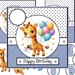 Giraffe WIith Balloons Birthday Card