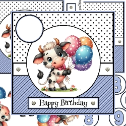 Cow WIith Balloons Birthday Card