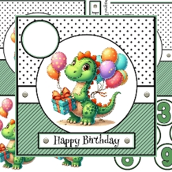 Dinosaur With Balloons Birthday Card With Ages