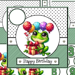  Frog With Balloons Birthday Card With Ages