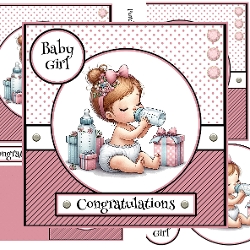 A New Baby Girl 7 x 7 Decoupage Card