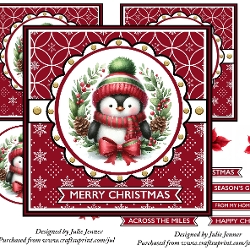 Penguin In Wreath Decoupage Christmas Card