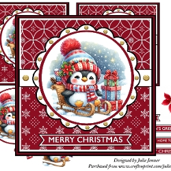 Penguin on sledge decoupage christmas card