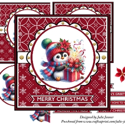 Penguin With Present Scarf and Hat Decoupage Christmas Card