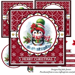 Penguin With Green Present Decoupage Christmas Card
