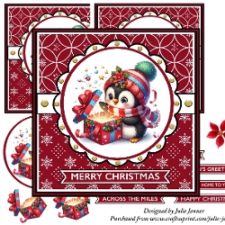 Penguin with present decoupage christmas card